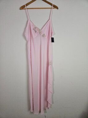 Delicate Sleep Gown Large Pink Sheer Beaded Floral Embroidered Fairy Mermaid